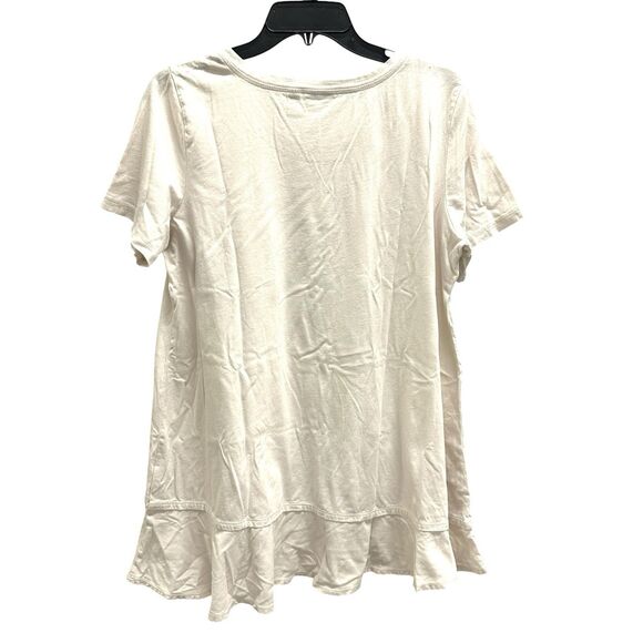 LOGO Lori Goldstein Women Top Cream Short Slv Knit Asymmetric Hem Flounce Large - Picture 8 of 8